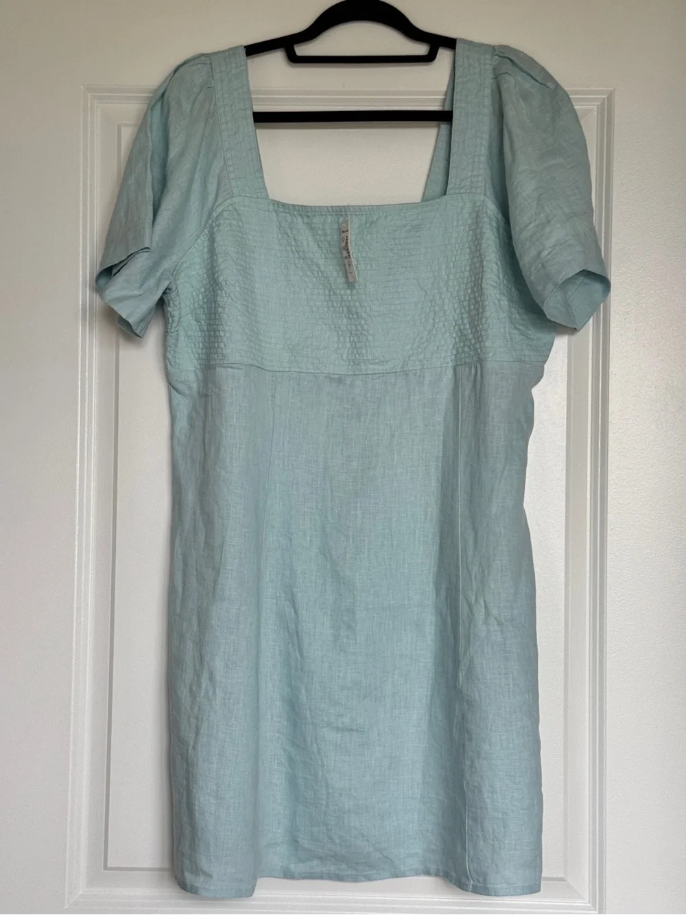 NWT MADEWELL Square-Neck Mini Dress 100% Linen Blue Heron Light Blue Sz 16 NP110